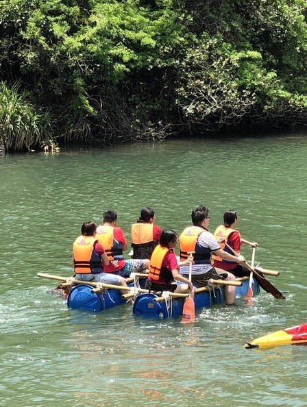 Raft Building in River